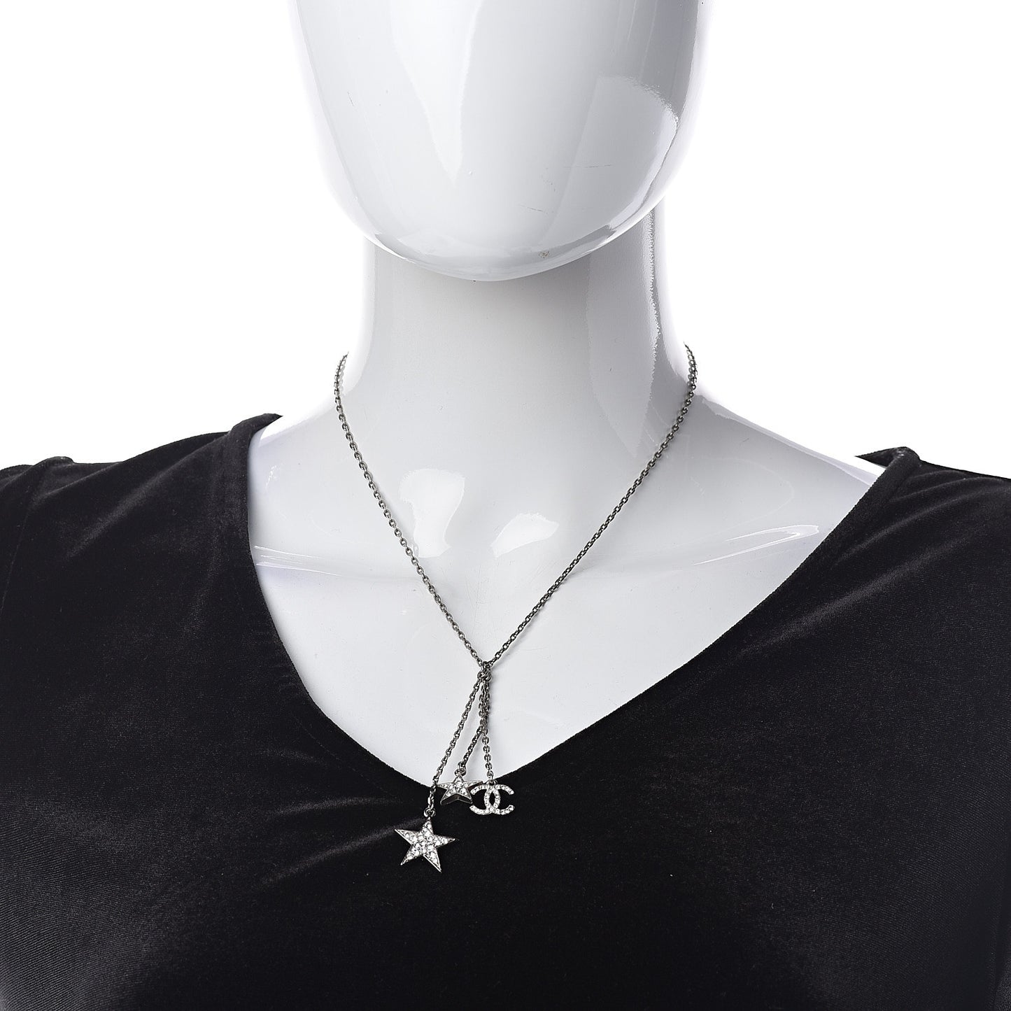 Crystal Glitter Enamel CC Star Drop Necklace Silver