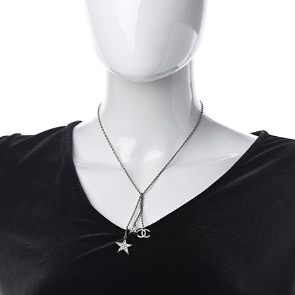 Chanel Crystal Glitter Enamel CC Star Drop Necklace Silver 2 of 4