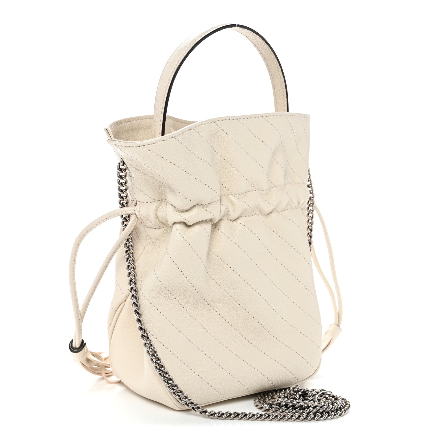 Gucci Sakai Be Green Calfskin Diagonal Stitched Mini Blondie Bucket Bag Mystic White 3 of 10