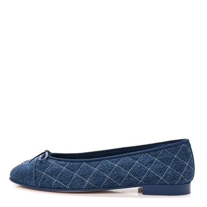 Chanel Washed Denim Quilted Cap Toe CC Ballerina Flats 39.5 Blue 1 of 10