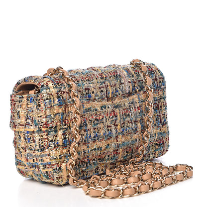 Chanel Tweed Quilted Mini Rectangular Flap Gold Blue 3 of 10