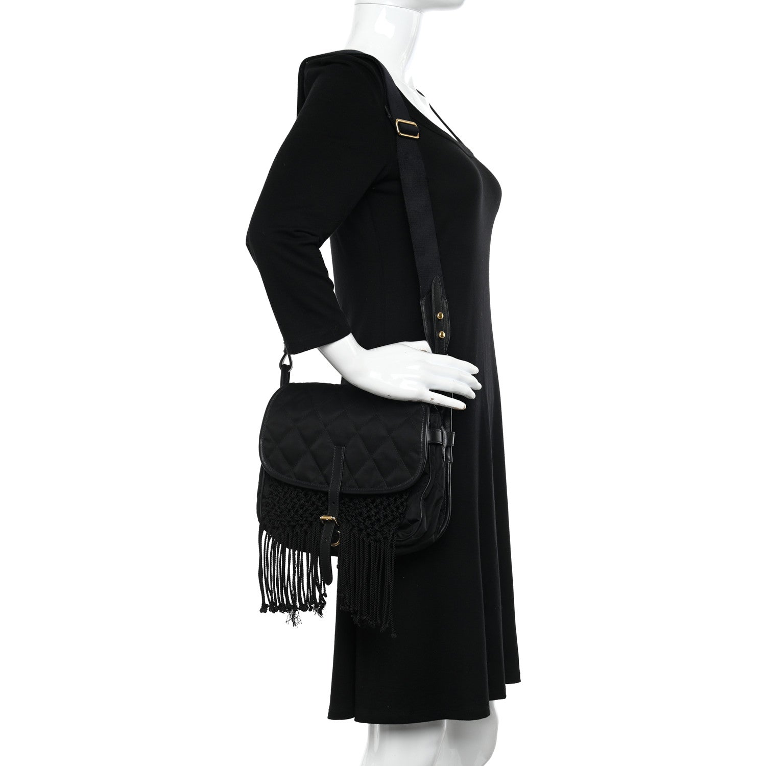 Prada Tessuto Nylon Quilted Corsaire Hunting Bag Black 2 of 10