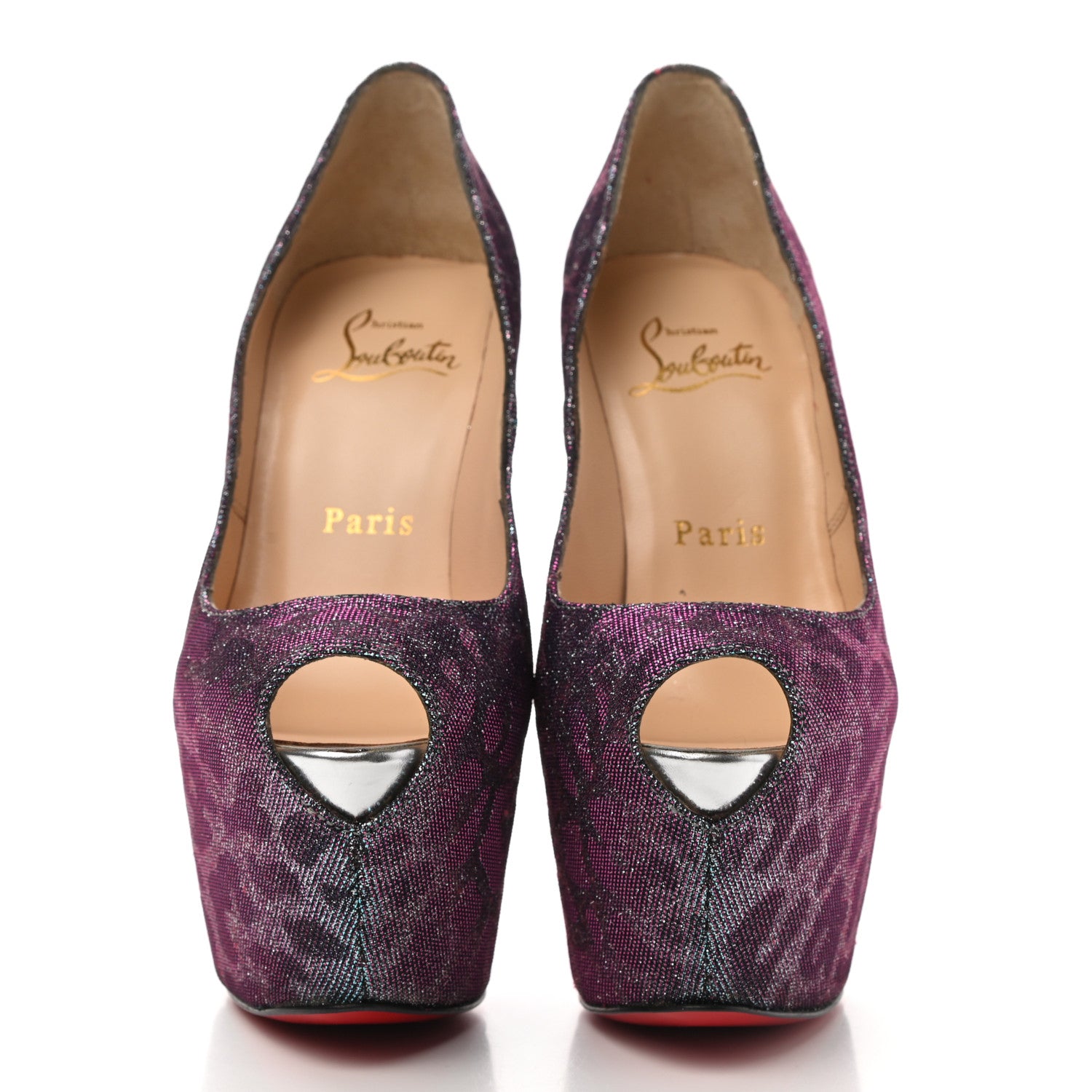 Christian Louboutin Lame Leopard Highness 160 Pumps 35 Turquoise Violet 2 of 9