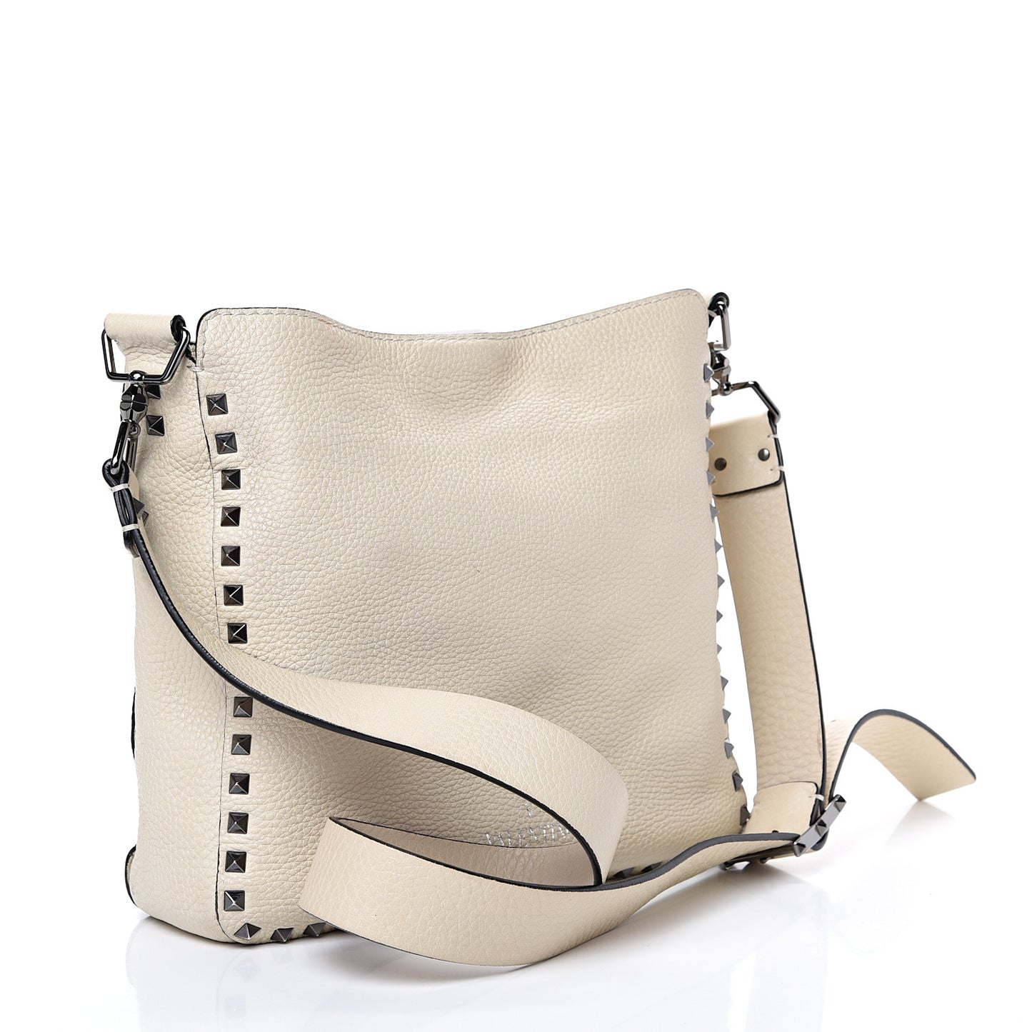 Pebbled Calfskin Small Rockstud Flip-Lock Messenger Bag Light Ivory