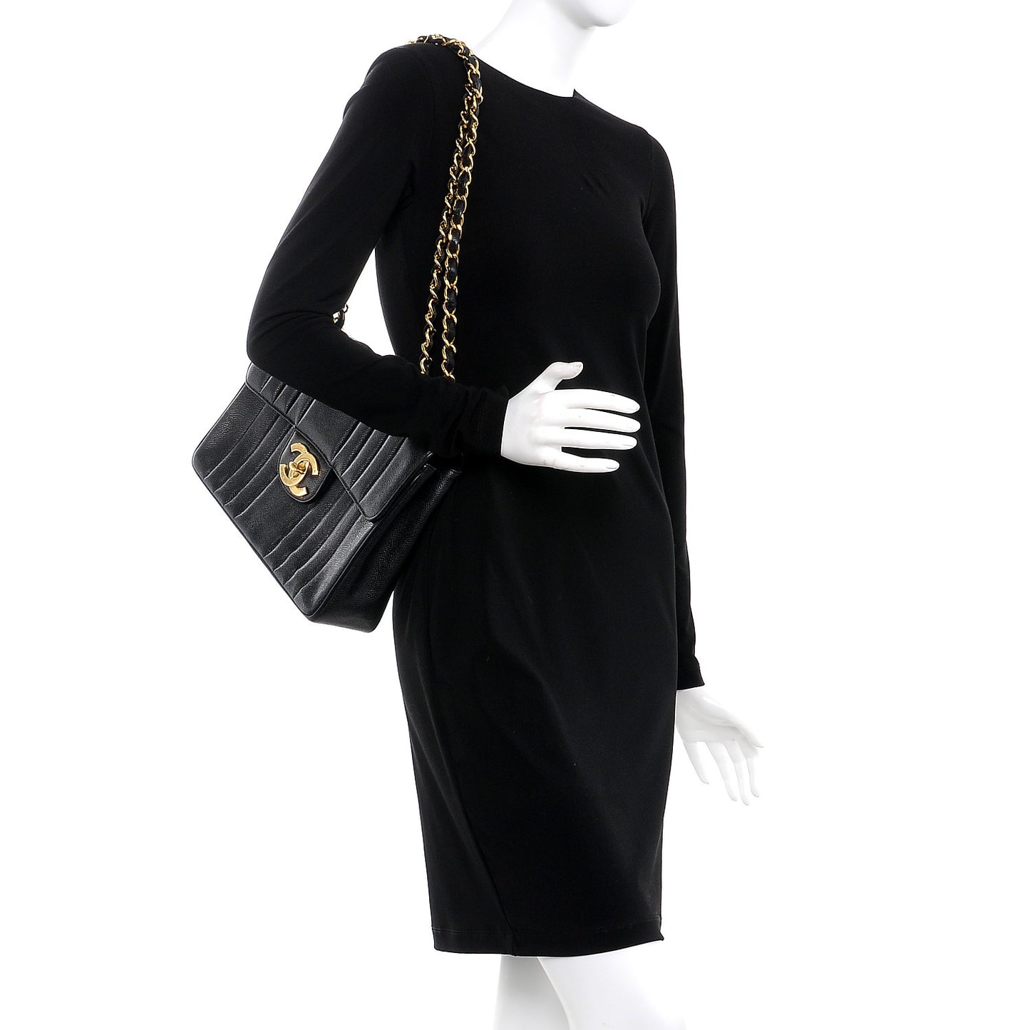 Caviar Vertical Quilted Jumbo Flap Black