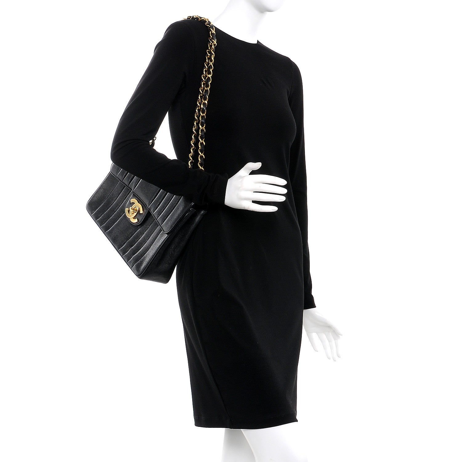 Chanel Caviar Vertical Quilted Jumbo Flap Black 3 of 15