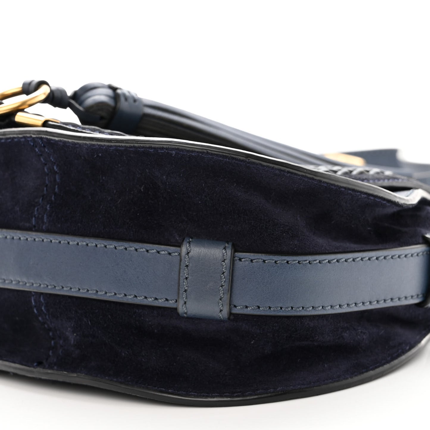 Suede Calfskin Braided Mini Marcie Round Crossbody Bag Navy