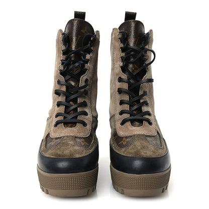Louis Vuitton Suede Calfskin Monogram Laureate Platform Desert Boots 40 Taupe 3 of 10