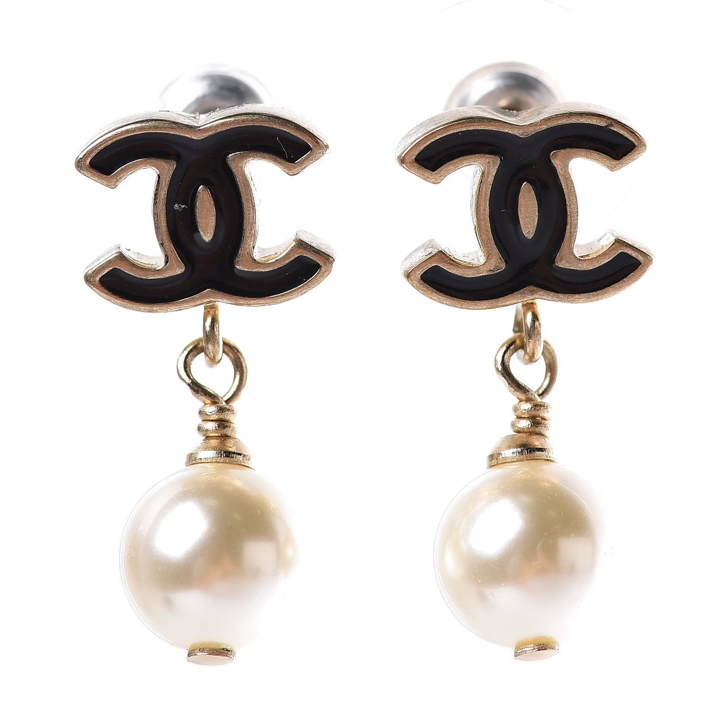 Pearl Enamel CC Drop Earrings Black