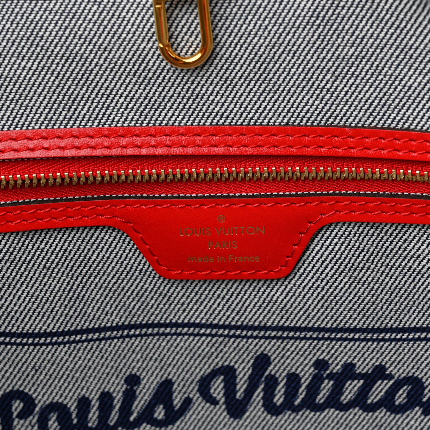 Denim Damier Monogram Patchwork Neverfull Blue Rouge