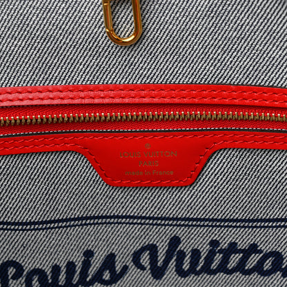 Louis Vuitton Denim Damier Monogram Patchwork Neverfull Blue Rouge 7 of 10