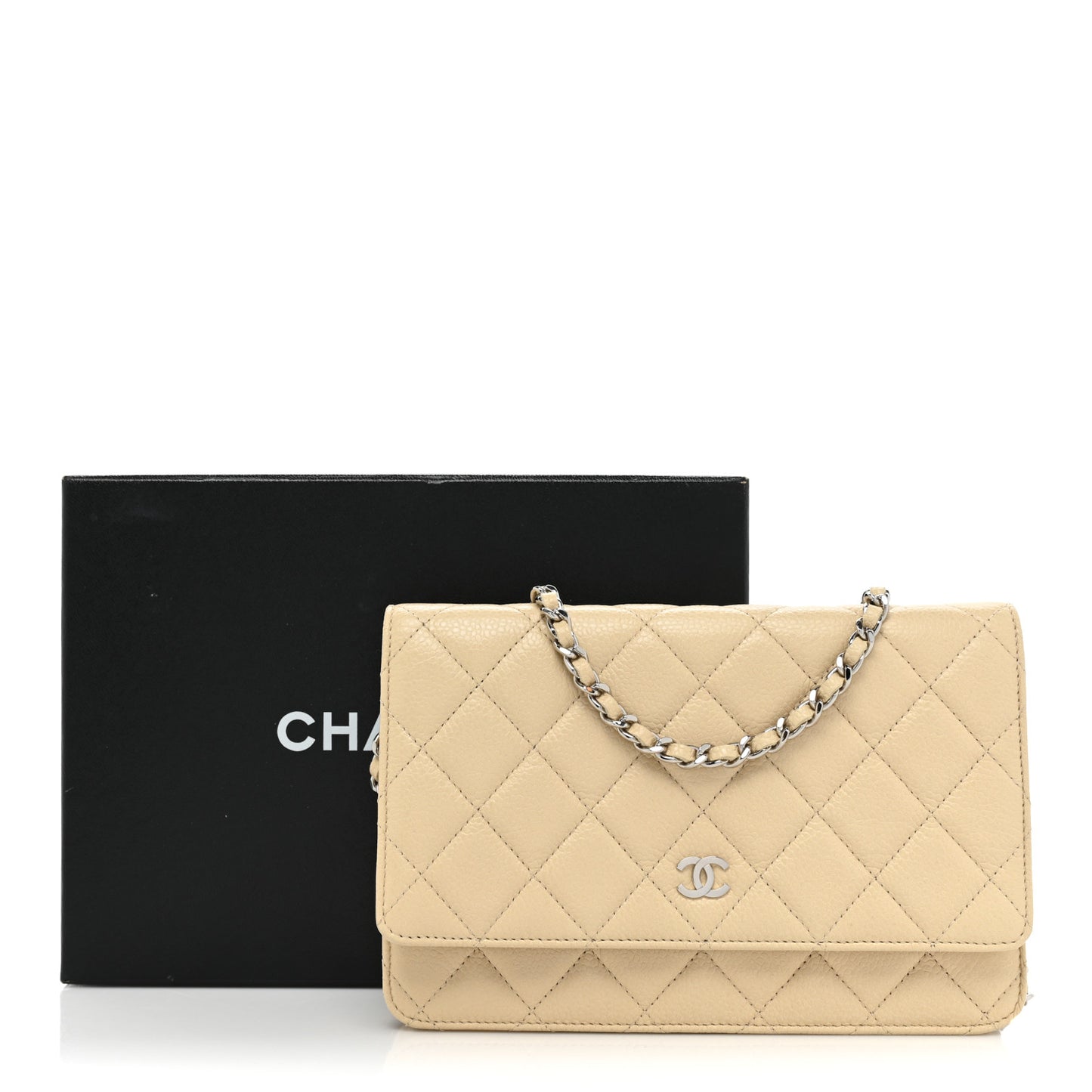 Caviar Quilted Wallet On Chain WOC Beige