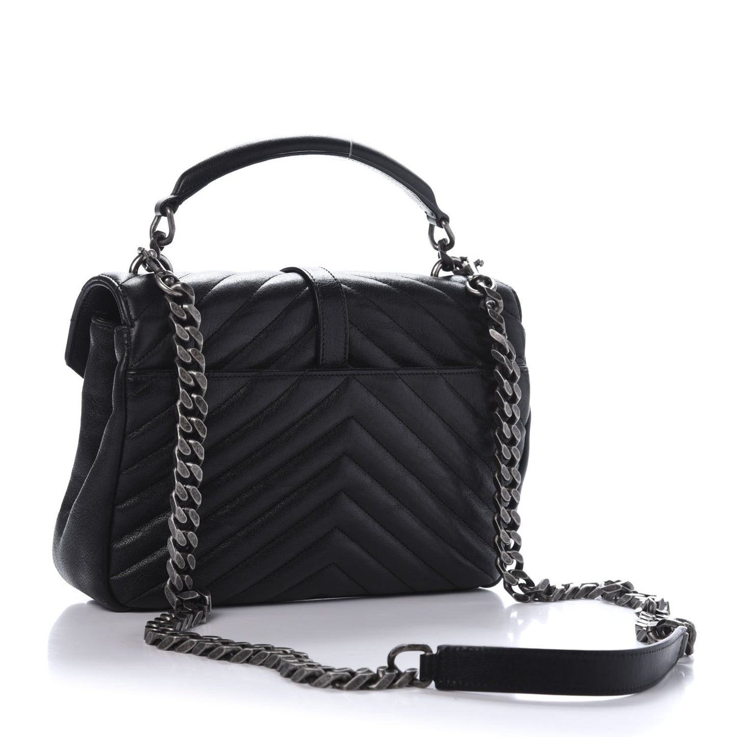 Sheepskin Matelasse Chevron Monogram Medium College Bag Black