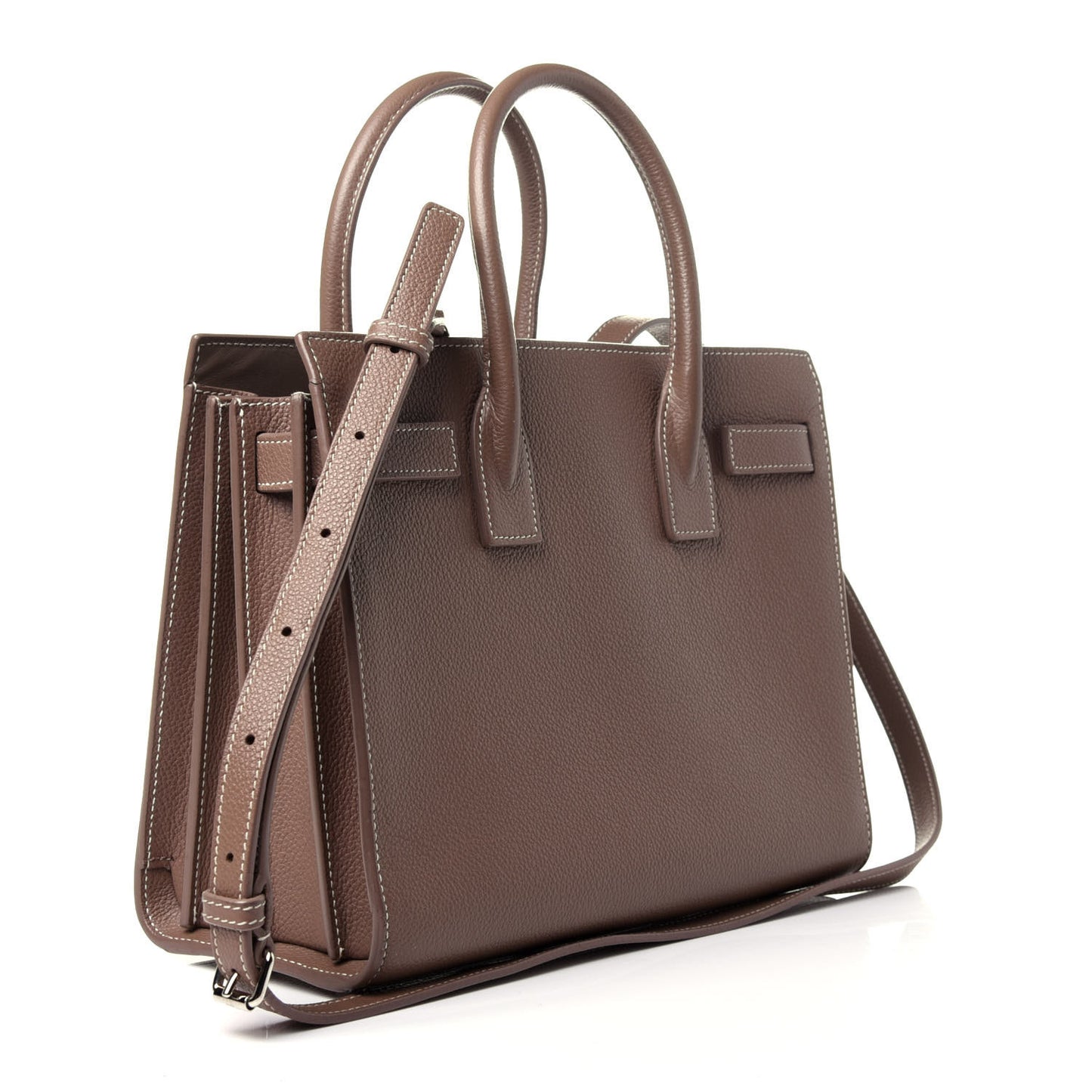 Grained Calfskin Topstich Baby Sac De Jour Taupe