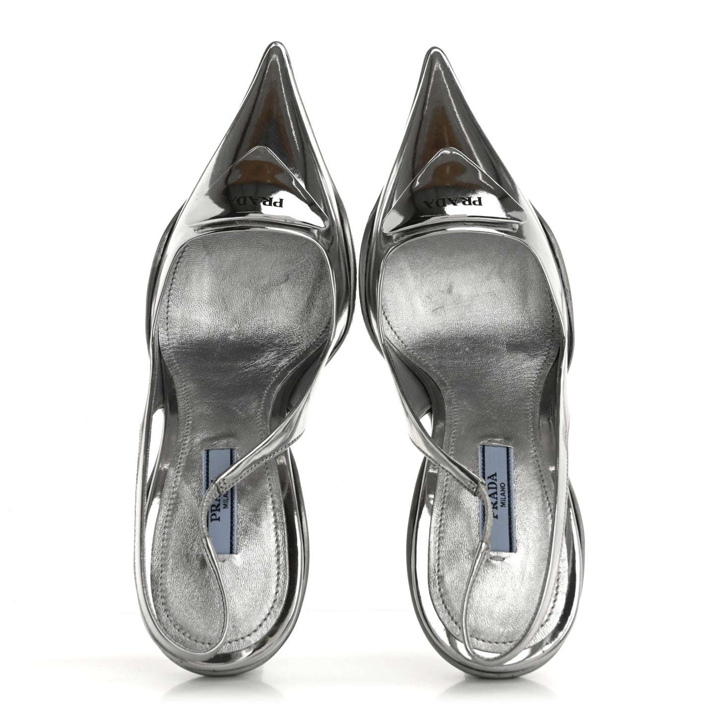 Spazzolato Triangle Logo Pointed Toe 45mm Slingback Pumps 36.5 Argento