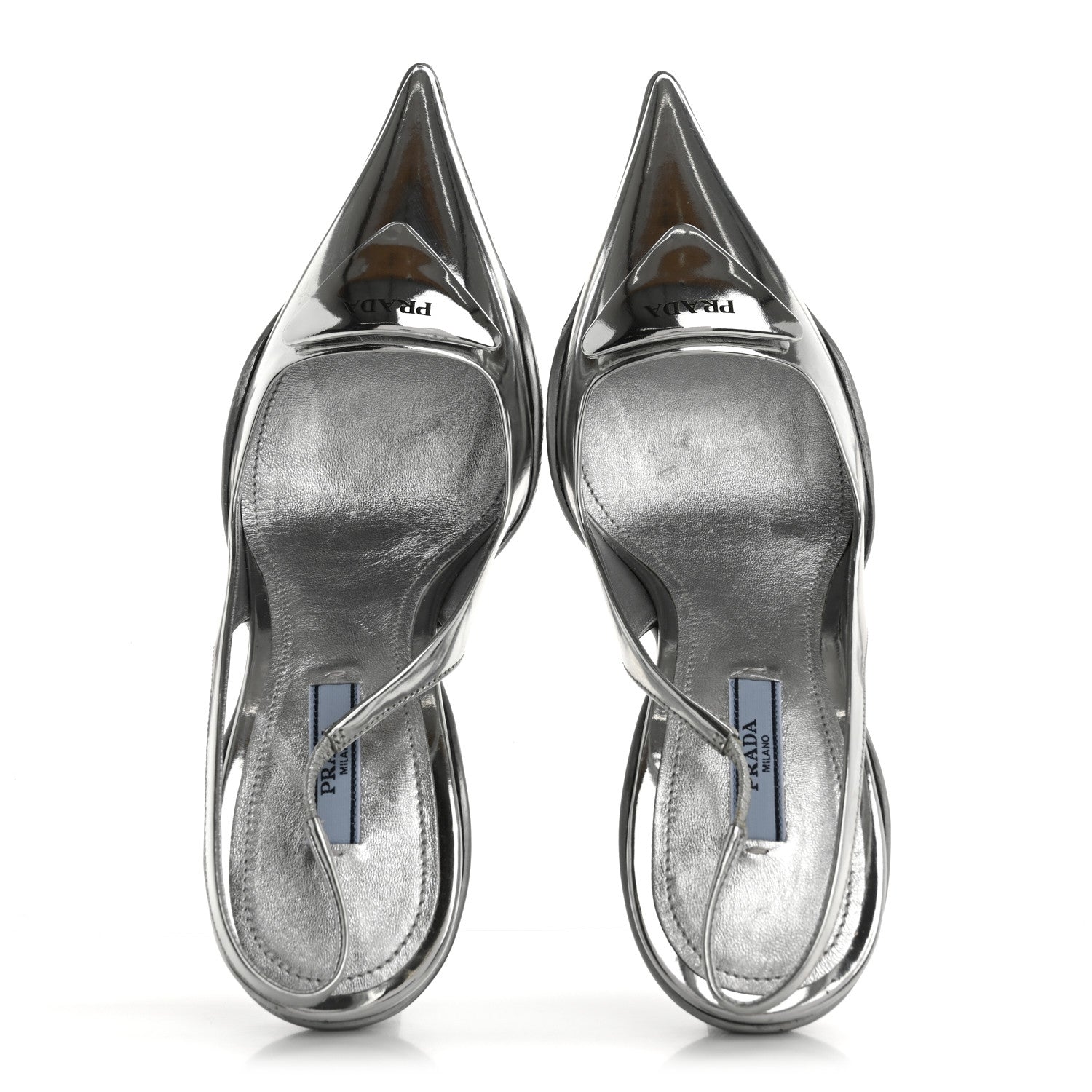 Prada Spazzolato Triangle Logo Pointed Toe 45mm Slingback Pumps 36.5 Argento 2 of 11