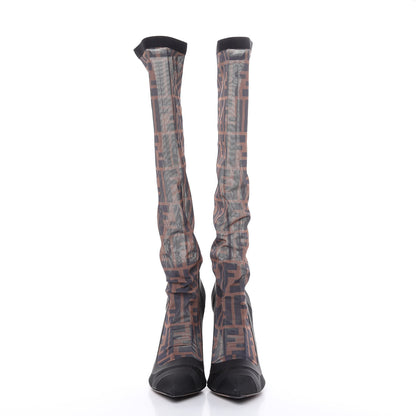 Fendi Technical Mesh FF Colibri High Heel Knee High Boots 35 Black Tobacco 2 of 9
