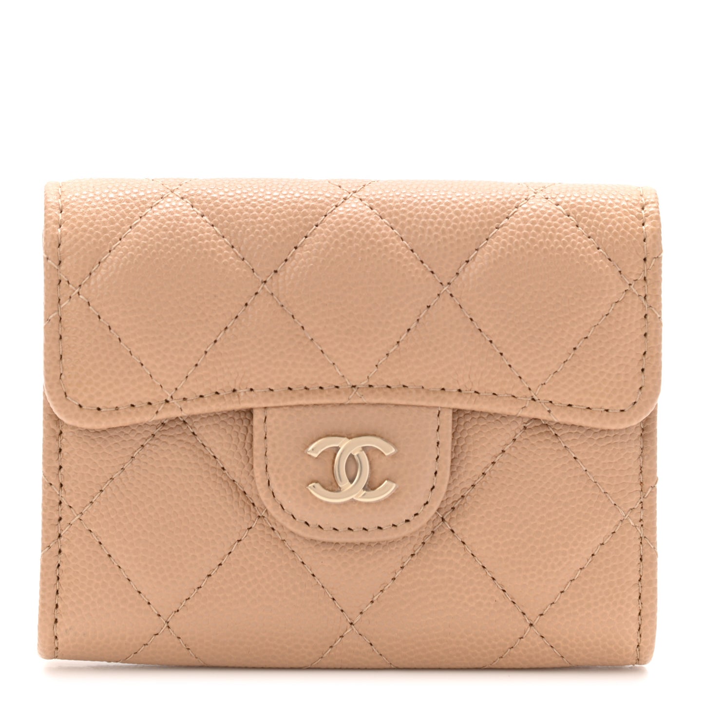 Caviar Quilted Flap Card Holder Wallet Beige