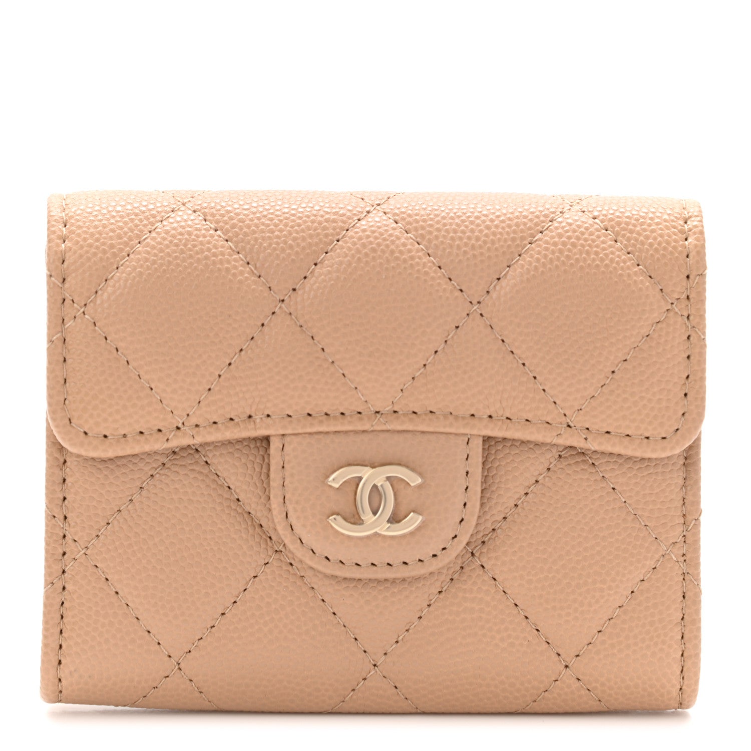 Chanel Caviar Quilted Flap Card Holder Wallet Beige 1 of 7