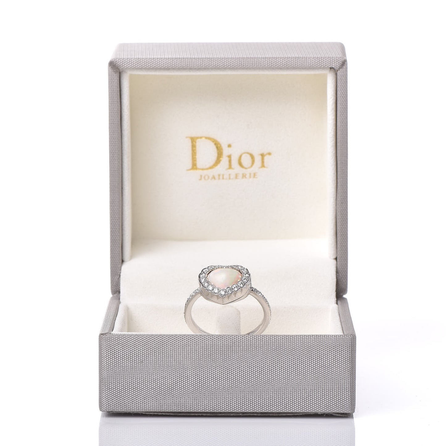 18K White Gold Diamond Opal Heart Ring 51 5.75