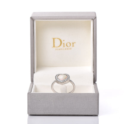 Christian Dior 18K White Gold Diamond Opal Heart Ring 51 5.75 9 of 9