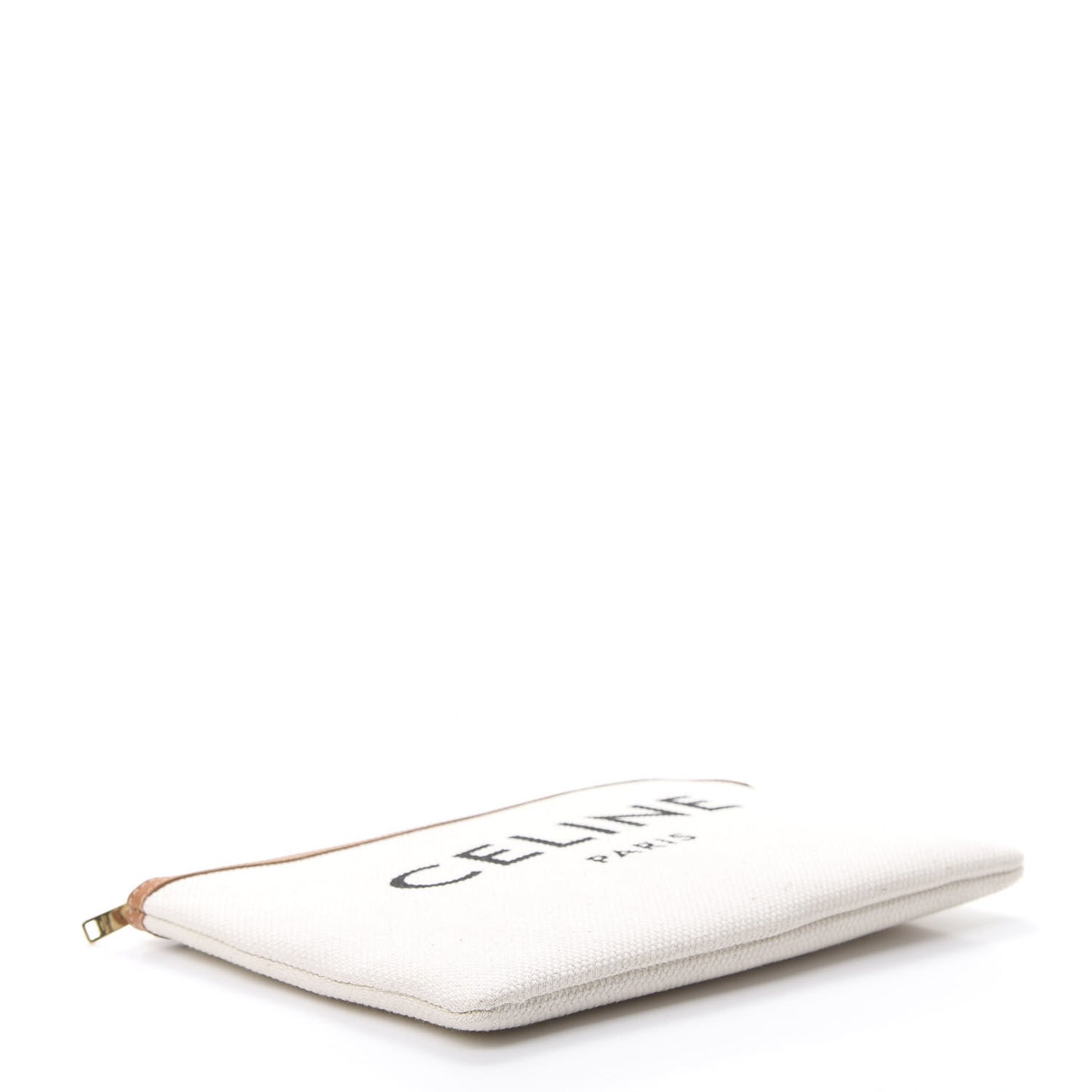 Cotton Canvas Calfskin Logo Large Pouch Natural