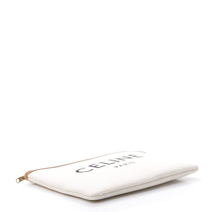 Celine Cotton Canvas Calfskin Logo Large Pouch Natural 4 of 7