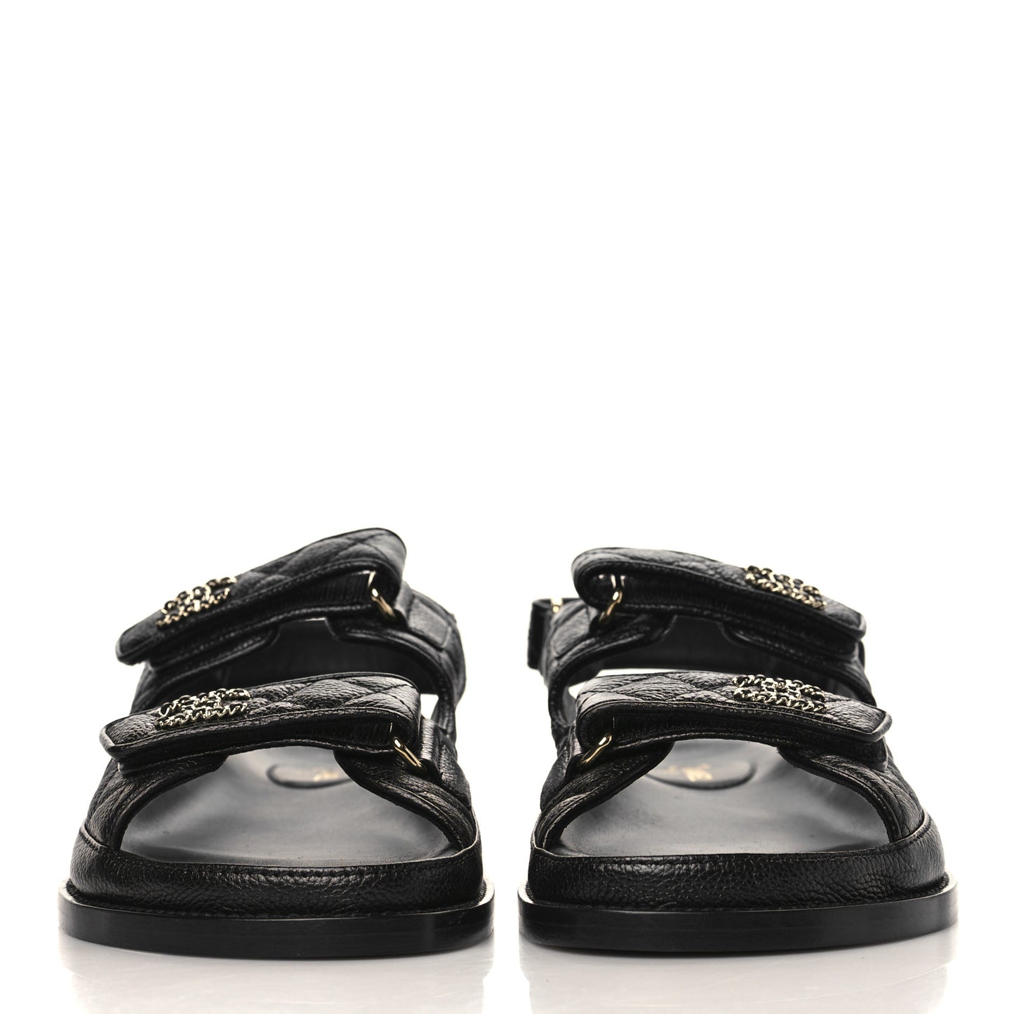 Grained Calfskin Velcro Dad Sandals 38 Black