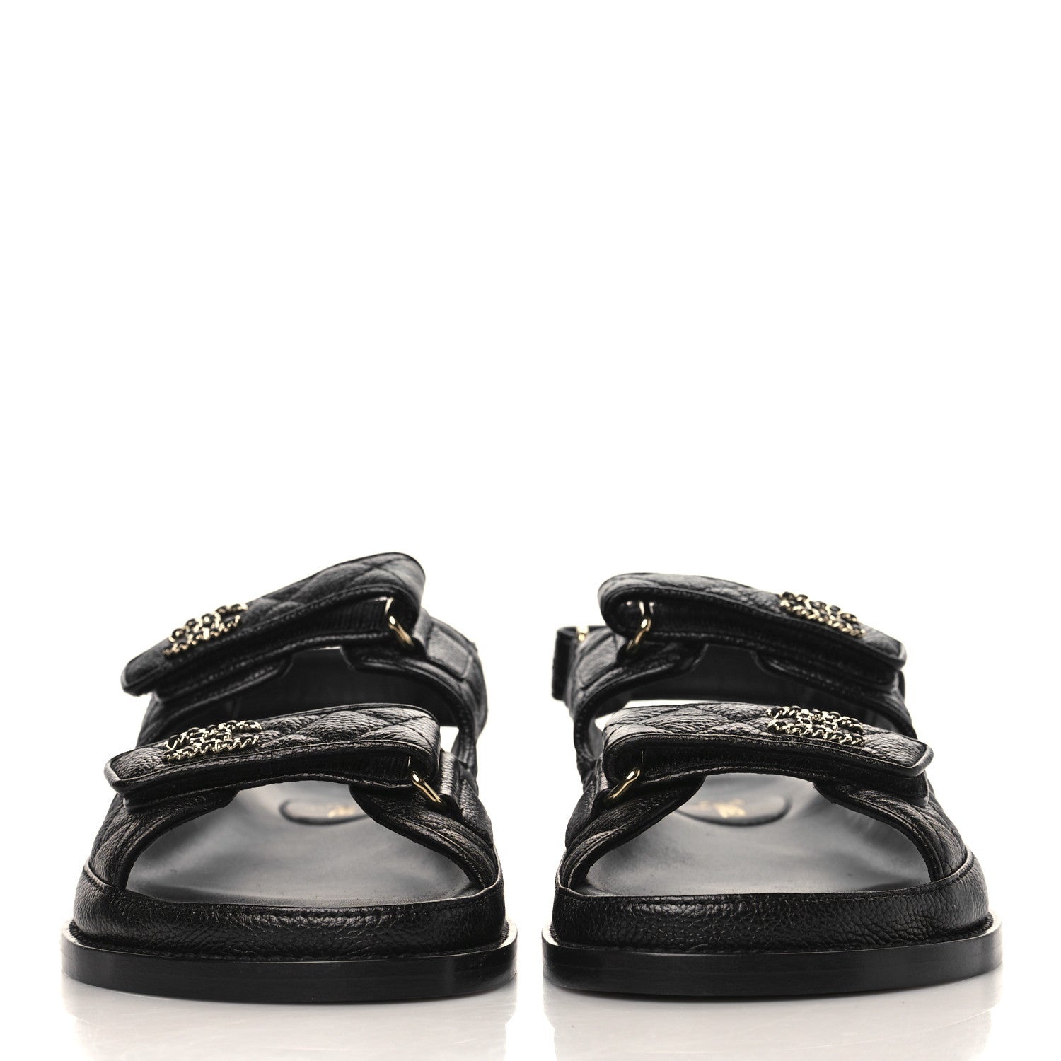 Chanel Grained Calfskin Velcro Dad Sandals 38 Black 2 of 8