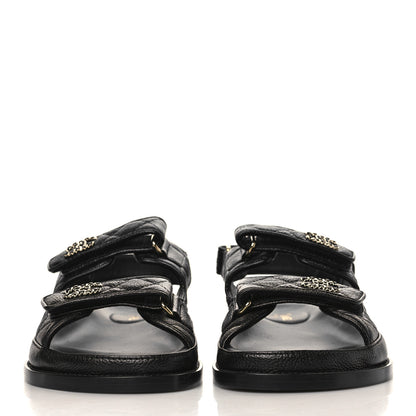 Chanel Grained Calfskin Velcro Dad Sandals 38 Black 2 of 8