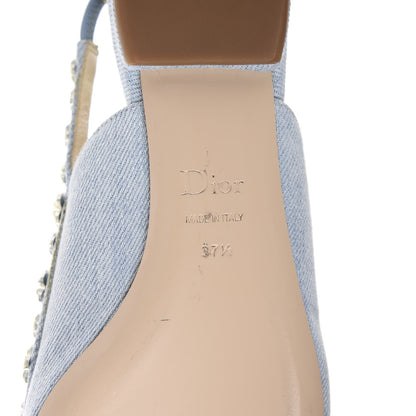 Christian Dior Denim Crystal Garland Flat Slingback 37.5 Celeste 7 of 11