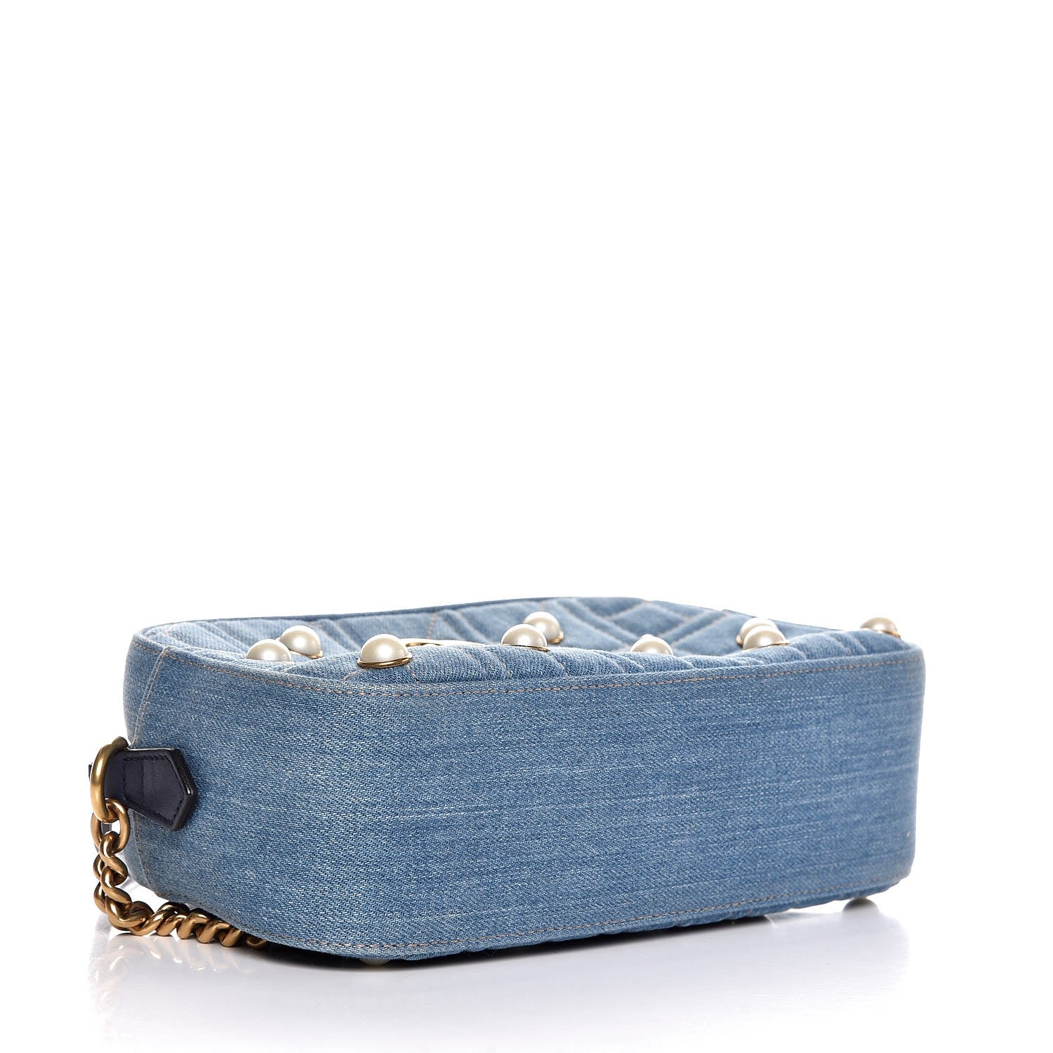 Gucci Denim Matelasse Pearl Studded Small GG Marmont Chain Shoulder Bag Blue 4 of 8