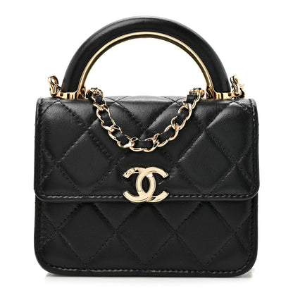 Chanel Lambskin Quilted Top Handle Flap Clutch With Chain Black 1 of 12