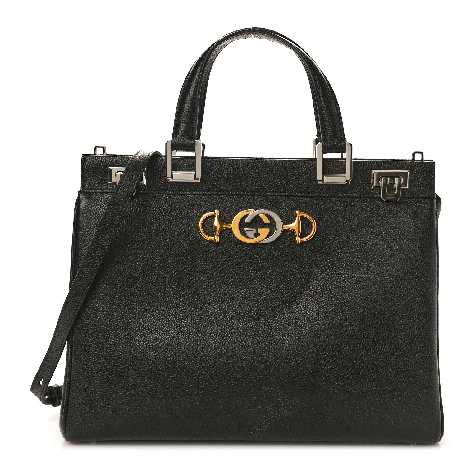 Gucci Grainy Calfskin Medium Zumi Top Handle Bag Black 1 of 12