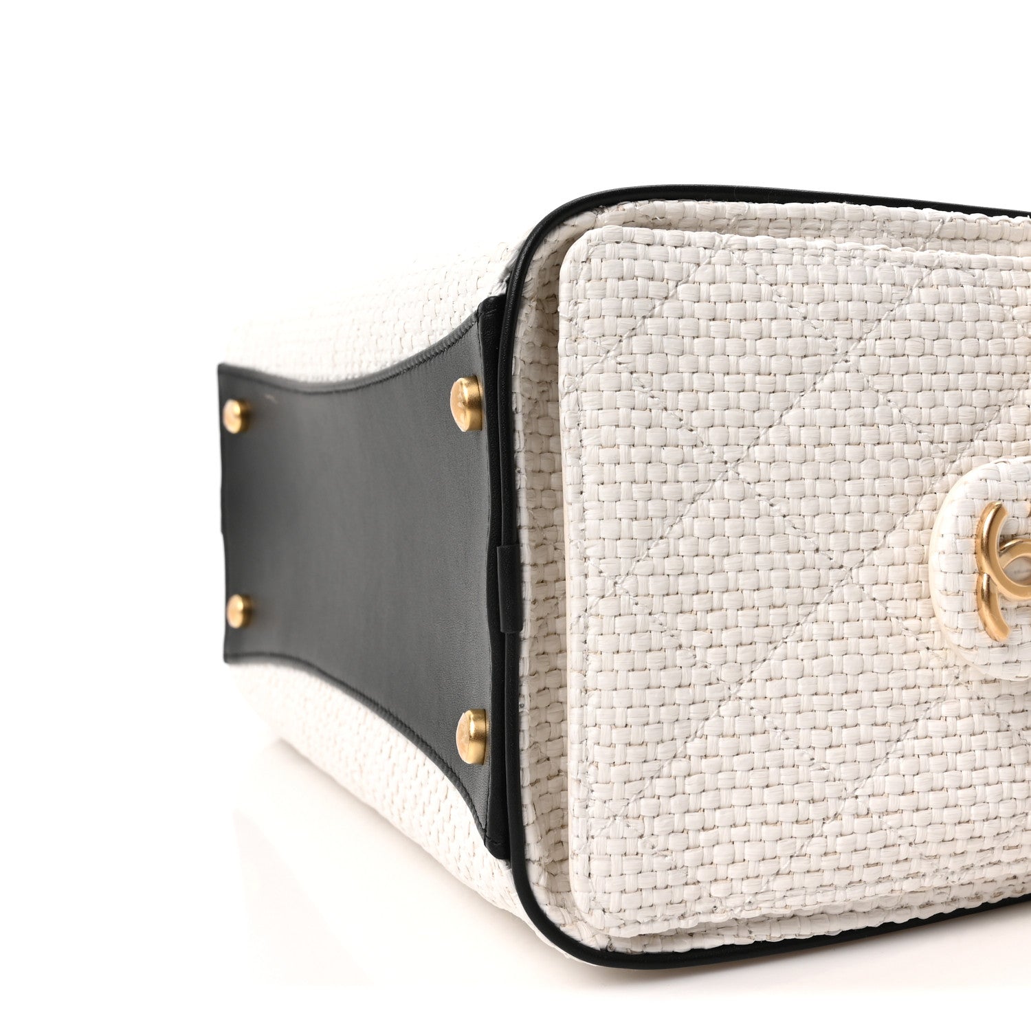 Chanel Braided Raffia Calfskin Quilted Small Chanel 25 Handbag White Black 19 of 21
