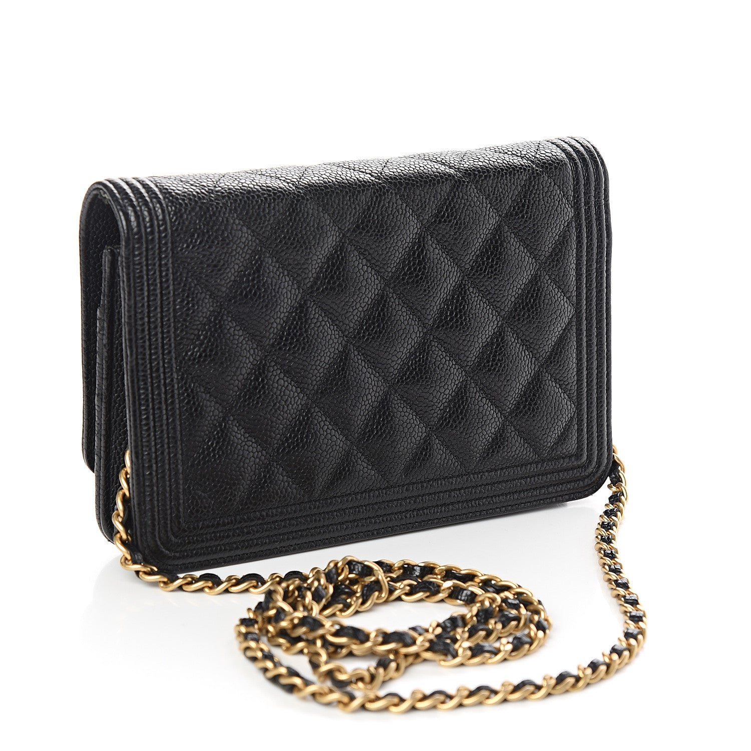 Chanel Caviar Quilted Boy Wallet On Chain WOC Black 2 of 10