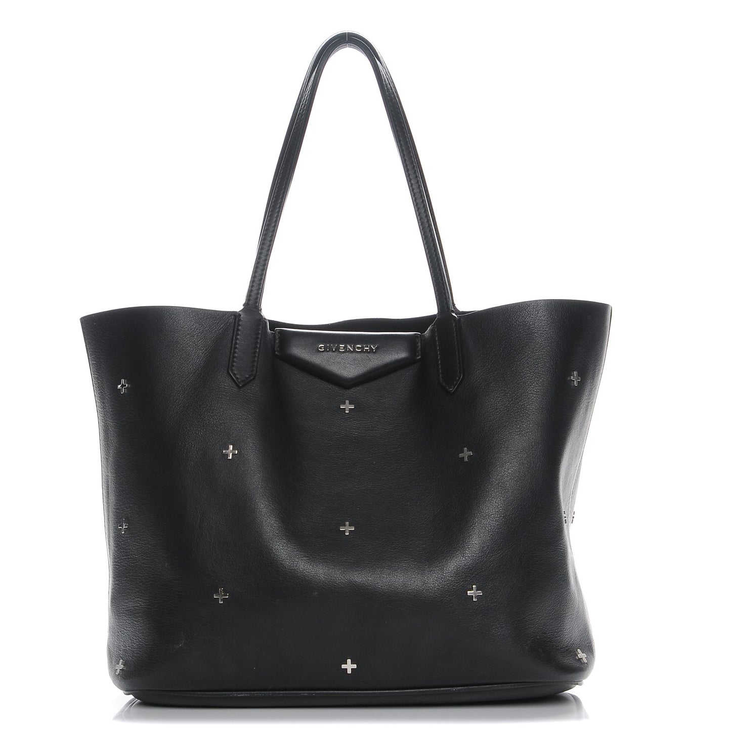Calfskin Metal Cross Small Antigona Tote Black
