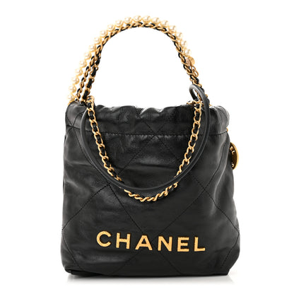 Chanel Shiny Crumpled Calfskin Quilted Pearl Mini Chanel 22 Black 1 of 11