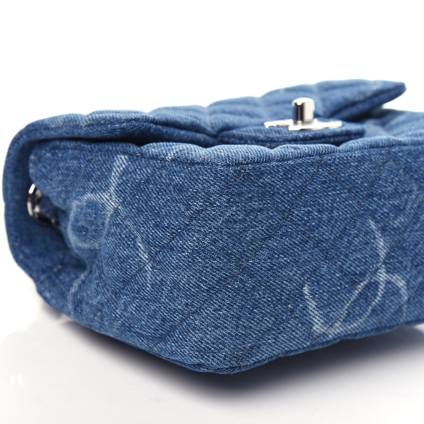 Denim CC Quilted Mini Square Flap Blue