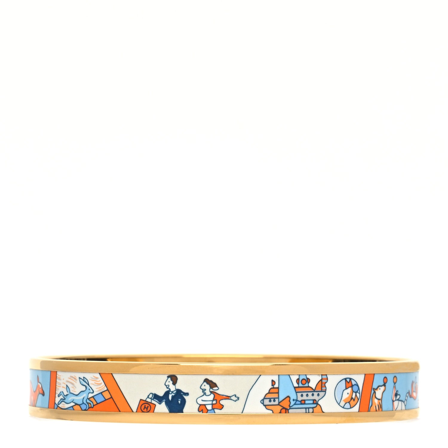 Hermes Enamel Printed Narrow Exposition Universelle Bracelet 70 Orange Bleu 3 of 6