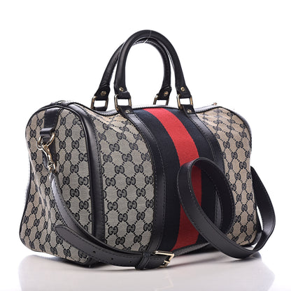 Gucci Monogram Selleria Calfskin Vintage Web Medium Boston Beige Blue 3 of 10