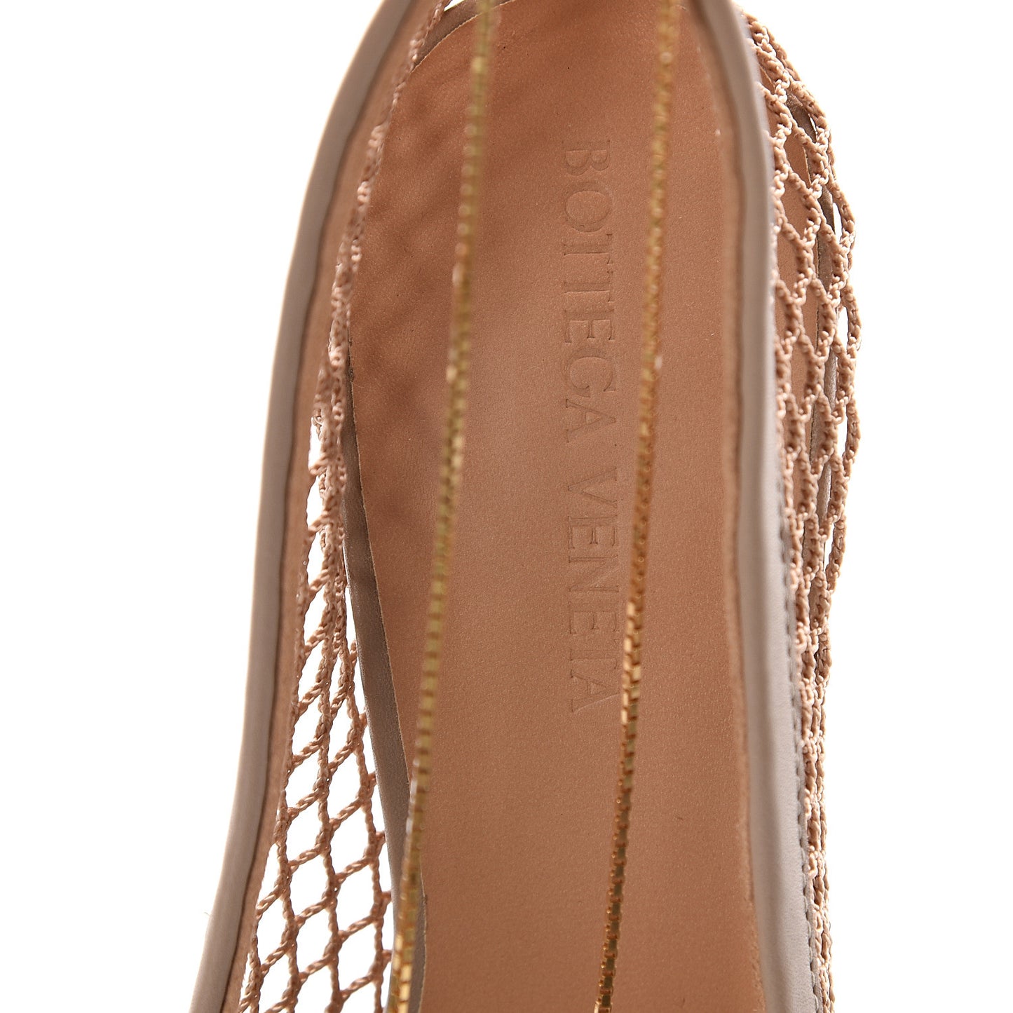 Mesh Calfskin Chain Stretch Pumps 36 Beige