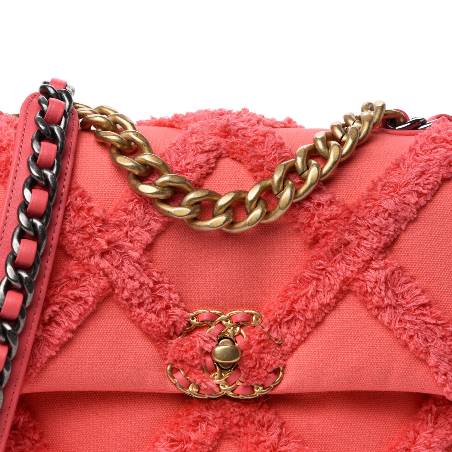 Chanel Cotton Canvas Quilted Medium Chanel 19 Flap Coral 10 of 10
