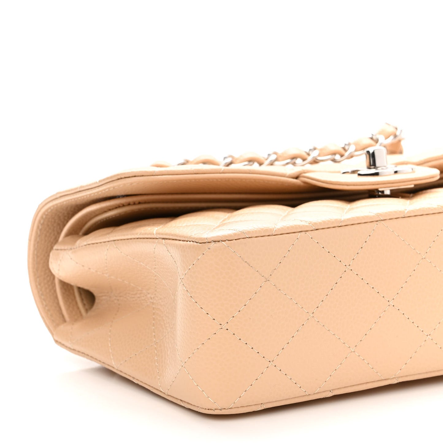 Caviar Quilted Small Double Flap Beige