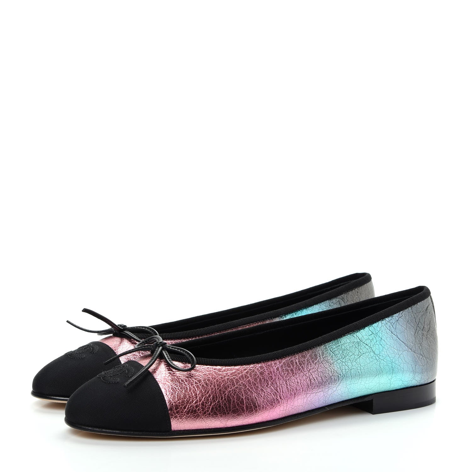 Chanel Laminated Calfskin Grosgrain Cap Toe CC Ballerina Flats 40 Multicolor Black 3 of 11