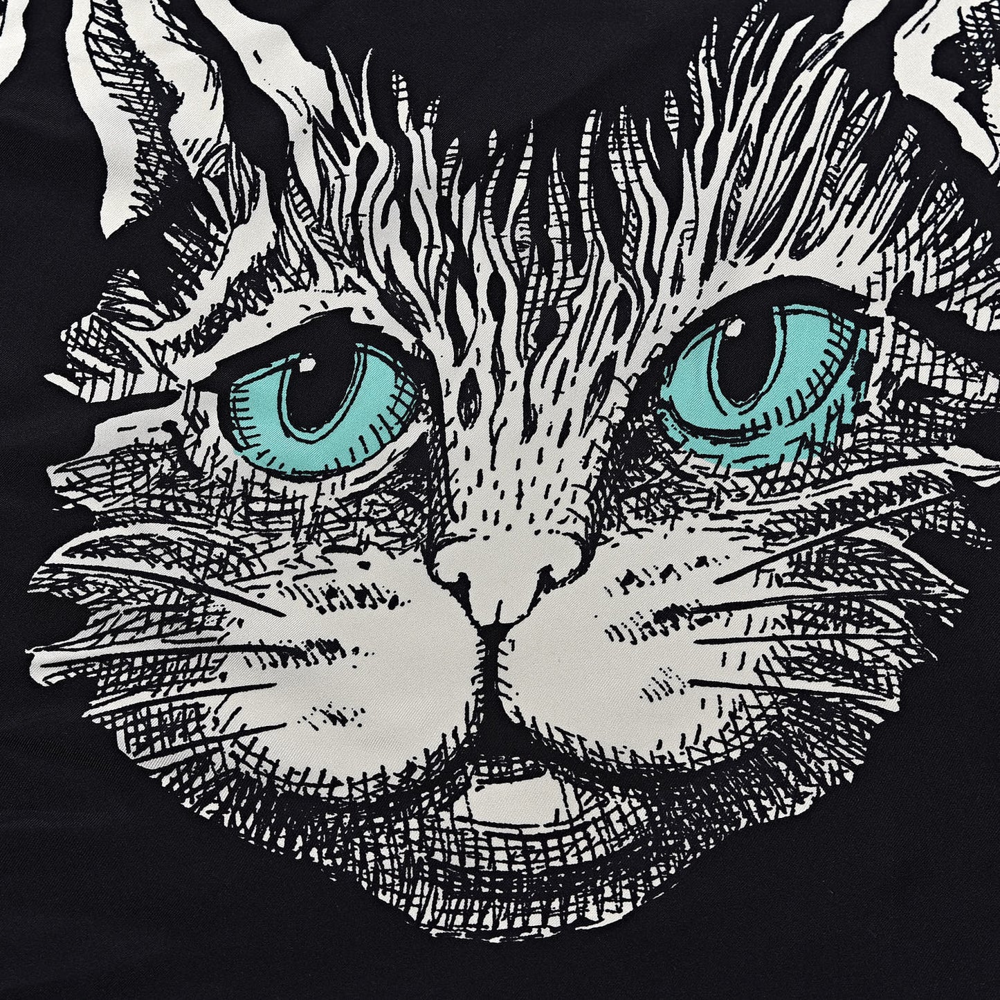 Silk Mystic Cat Square Scarf Black