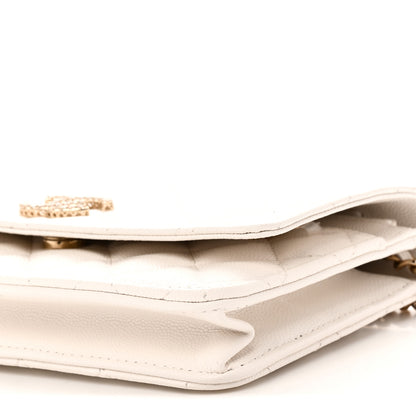 Chanel Caviar Quilted Crystal CC Wallet On Chain WOC White 11 of 12