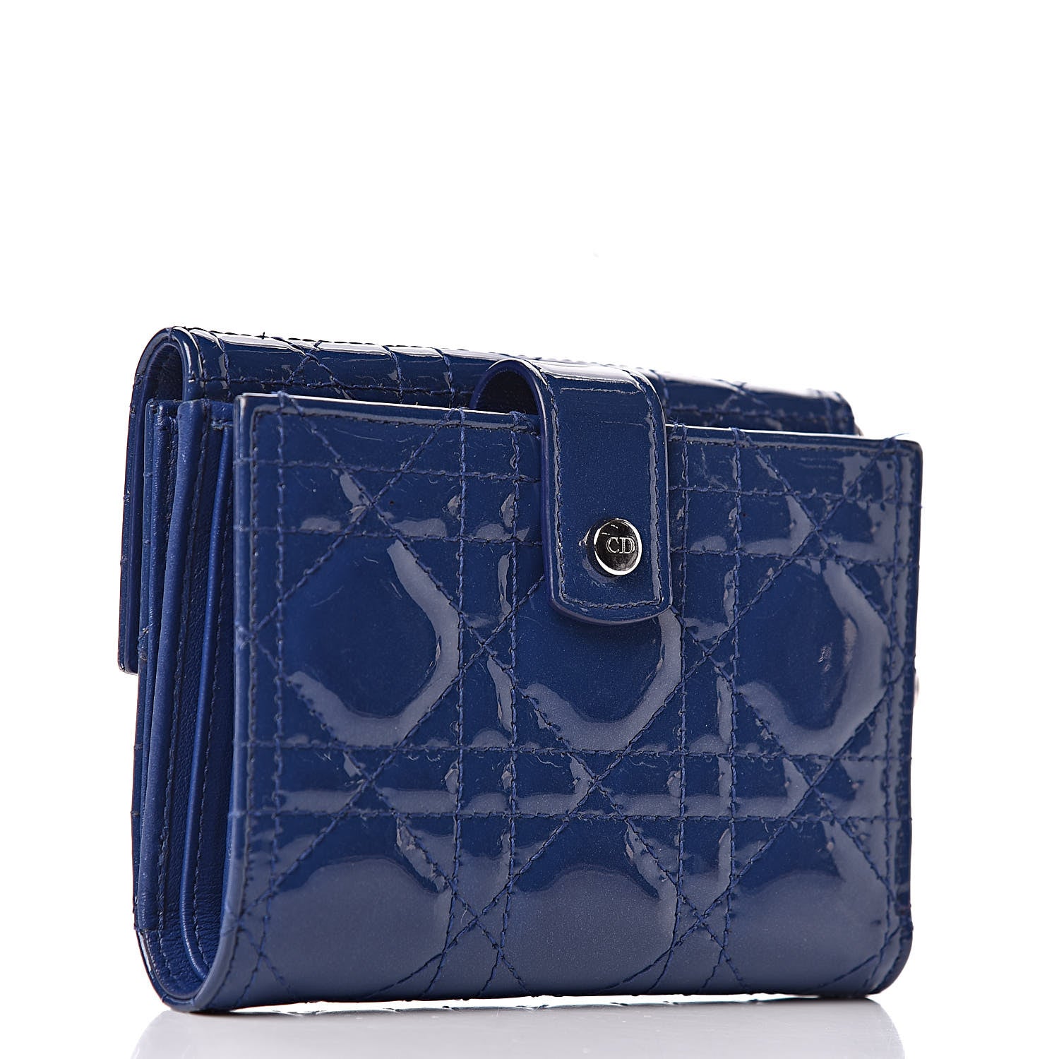 Christian Dior Patent Cannage Lady Dior Compact Wallet Blue 3 of 11