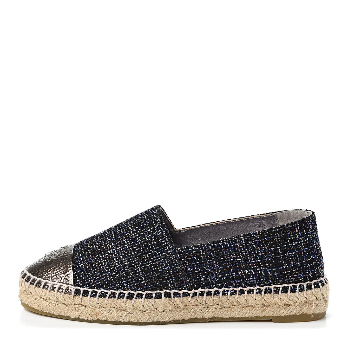 Tweed Patent Goatskin CC Espadrilles 37 Black Pink Yellow Silver
