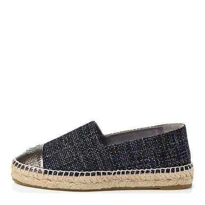 Chanel Tweed Patent Goatskin CC Espadrilles 37 Black Pink Yellow Silver 1 of 11